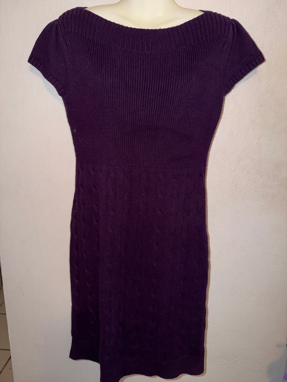 Lauren Ralph Lauren Deep Purple Cable Knit Sweater Dress P/L